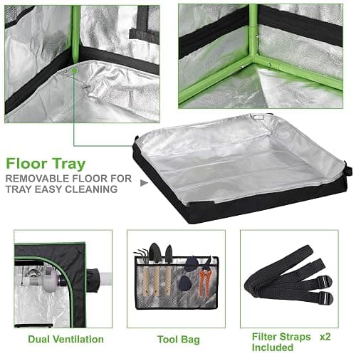 JungleA 2x2 Small Grow Tent, High Reflective Mylar Hydroponic Growing System, 24" x 24" x 36" Indoor Growing Tent Greenhouse Box Kit w/Window & Tray, Home Plant Farmer Flower, Mushroom, Veg Grow Box thumbnail 6