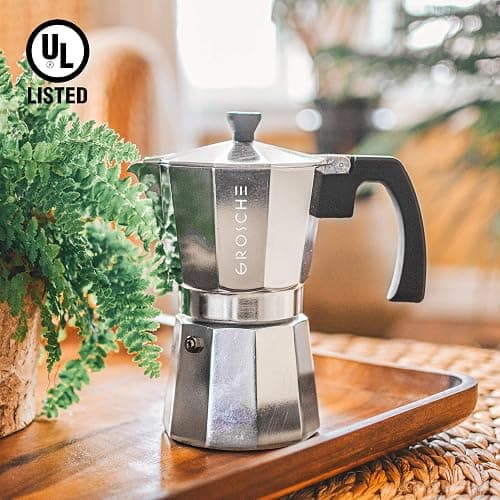 GROSCHE Milano Stovetop Espresso Maker Moka Pot 6 espresso Cup - 9.3 oz, Silver - Cuban Coffee Maker Stove top coffee maker Moka Italian espresso greca coffee maker brewer percolator - 6 espresso cups - Silver thumbnail 2