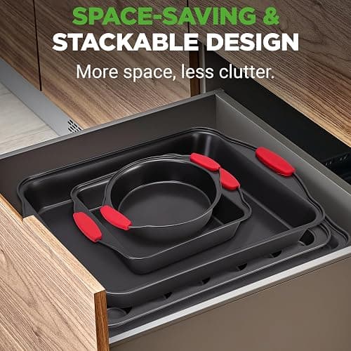 NutriChef 10-Piece Nonstick Kitchen Oven Baking Pans - Premium & Stylish Non-Stick Carbon Steel - Commercial Grade Restaurant Quality Metal Bakeware with Silicone Handles - Easy to Clean, NCSBS10S thumbnail 3