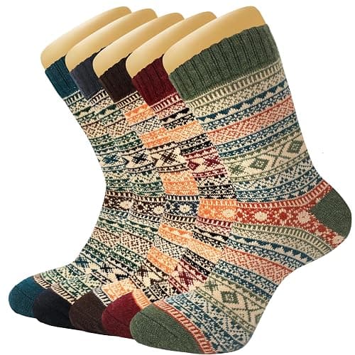 LWWTBS Womens Wool Socks 5 Pairs Winter Warm Thick Knit Wool Soft Vintage Casual Crew Socks Gifts for Women Men - Image 1