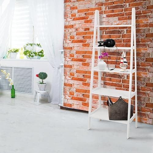Casual Home 100% Solid Wood 5-Shelf Ladder Bookcase, 24.75"W x 16"D x 72"H, White, 5-Tier Freestanding Ladder Shelf thumbnail 12