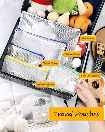 SUNEE Plastic Mesh Zipper Pouch 7.8x10.8 in (9 Colors, 18 Packs),Extra Large Water-Resistant Zip Bag for School Office Supplies, Puzzles & Games Organizing Storage thumbnail 4