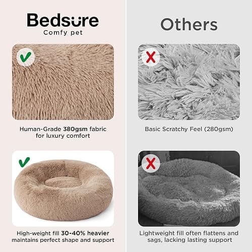 Bedsure Calming Dog Bed Medium Size Dog - Donut Washable Medium Pet Bed, 30 inches Anti-Slip Round Fluffy Plush Faux Fur Cat Bed, Fits up to 45 lbs Pets, Camel thumbnail 3