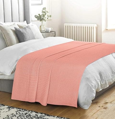 Belizzi Home 100% Cotton Bed Blanket, Breathable Bed Blanket Twin Size, Cotton Thermal Blankets Twin, Perfect for Layering Any Bed for All Season, Peach thumbnail 5