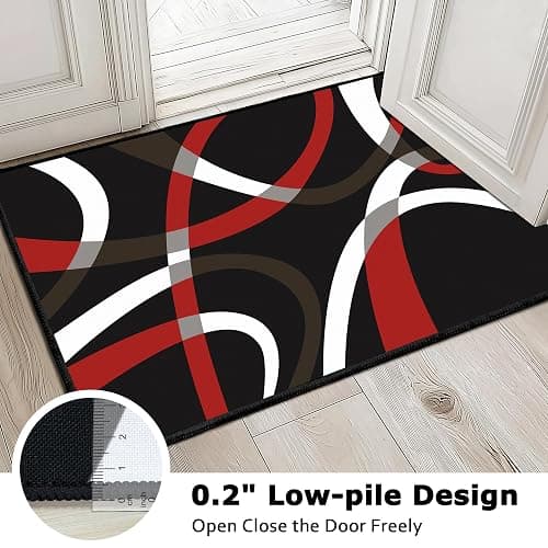Classical Modern Black and Red Stripe Pattern Area Rug for Living Room 4x6 Outdoor Rug Non Slip&Non-Shedding Low Pile Indoor Large Carpets for Bedroom, Dining Room, Home Office, Bathroom thumbnail 3