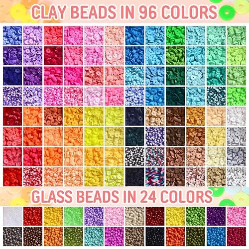 Ilootm Friendship Bracelet Kit, 16800pcs, 96 Colors Polymer Clay Beads & 24 Colors Glass Seed Beads, 400 Letters Beads，Bracelet Making Kit for DIY Jewelry Making&Friendship Bracelet Making thumbnail 2