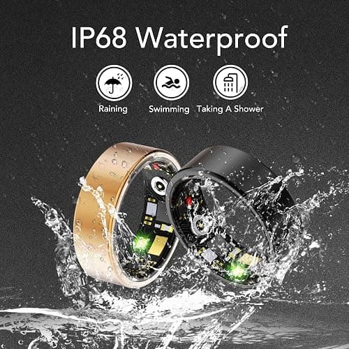 Smart Health Ring for Women Men Fitness Tracker with Heart Rate, Blood Oxygen, Blood Pressure, Sleep Monitoring, Step Counting, IP68 Waterproof for iOS and Android, No APP Fee, Xmas Gifts, Black 8 thumbnail 6
