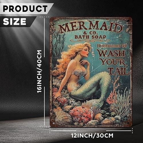 Retro Mermaid Tin Sign Wash Your Tail Vintage Metal Poster Funny Bath Soap Wall Art Toilet Bathroom Man Cave Bar Cafe Indoor Living Room Garage 12 * 16inch thumbnail 3