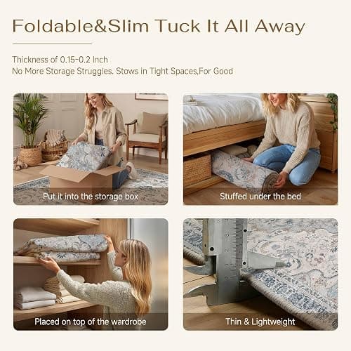 PureCozy Blue Area Rug 8x10 Living Room Vintage Floral Non-Slip Carpet | Machine Washable, Soft, Low Pile, Distressed, Large for Bedroom, Dining Room, Office, Retro Neutral Decor thumbnail 7