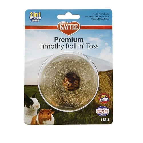 Kaytee Timothy Roll 'n' Toss Toy and Treat for Rabbits, Guinea Pigs | Dental support. Edible rabbit toys for play. 100% edible, timothy hay, grains and vegetables thumbnail 4
