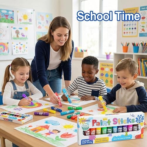 TOMPEN Tempera Paint Sticks for Kids & Artists,72 Pack 12 Vibrant Color | Non-Toxic,Quick Drying,Rainbow Colors,Washable Solid Paint Crayons,Ideal for Kids School Classroom Art Projects & DIY Crafts thumbnail 6