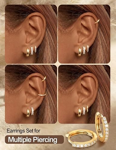 Tungary Chunky Hoop Earrings for Women Hypoallergenic Huggie Earring Stacks | Danity Small Hoop Earrings, Cartilage Earring Hoops for Sensitive Ears, Gift for Her, Stainless Steel/Sterling Silver Post thumbnail 5