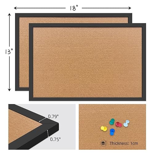 Yunihome Cork Bulletin Board, 13''x18''-2pack Hanging Cork Board Wooden Framed with Pins for Wall, Dorm Room, Office, Home Decor – Natural Cork & Black Frame thumbnail 3