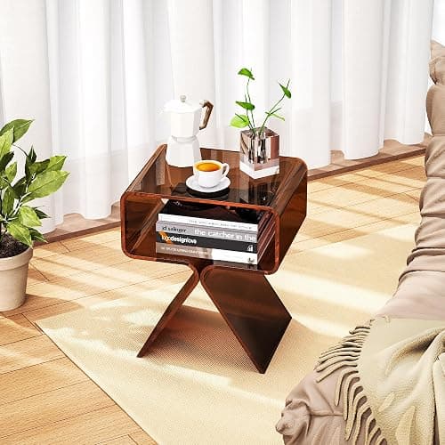 solaround Acrylic Nightstand Side Table Modern Design Clear Home Decor Display End Table for Living Room (Dark Brown) thumbnail 5