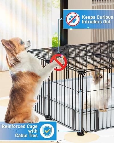 BUCATSTATE Guinea Pig Cages with Floor Mat, 20 Panels Guinea Pigs Playpen with Top Cover, Metal Rabbit Cage Indoor for Hedgehogs, Quail, Chickens (47" L x 24" W x 12" H) thumbnail 2