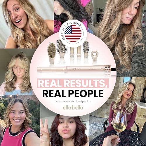 ELLA BELLA® 6 in 1 Professional Hot Air Styler • Powerful Hair Dryer & Straightener Set • Styling Without Heat Damage • Fast Drying Curling Volumizing Straightening • Includes Protective Travel Case thumbnail 8