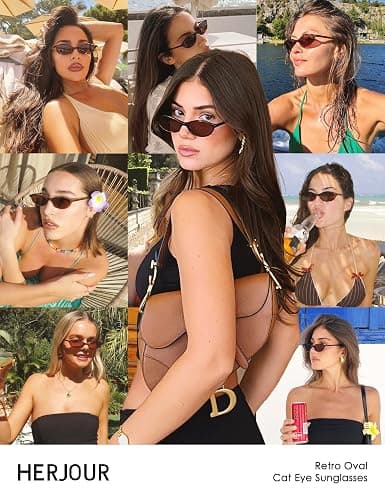 HERJOUR Retro Oval Cat Eye Sunglasses for Women Y2k Trendy Narrow Sunnies Designer Sun Glasses AR82253 thumbnail 2