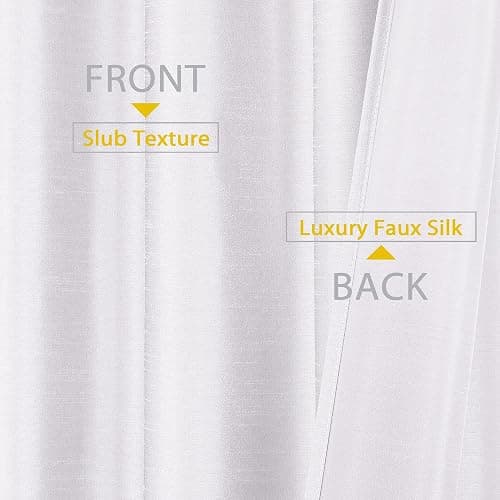 Chyhomenyc Uptown White Faux Silk Curtains 96 Inch Length 2 Panels for Bedroom, Shiny Luxury Light Filtering Slub Textured Soft Fabric Rod Pocket Window Drapes, Each 40x96 Inches, 8 FT thumbnail 4