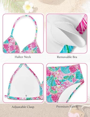 Doumlop Girls Swimsuit Bikini Set,Criss Cross Bathing Suits for Girl Two Piece Solid Color Girls' Swimwear for 7-16 Years thumbnail 4