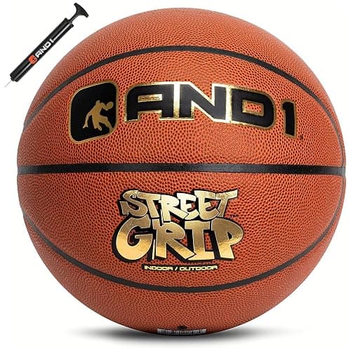 AND1 Street Grip Premium Composite Leather Basketball & Pump- Official Size 7 (29.5”) Streetball, Made for Indoor and Outdoor Basketball Games - Image 1