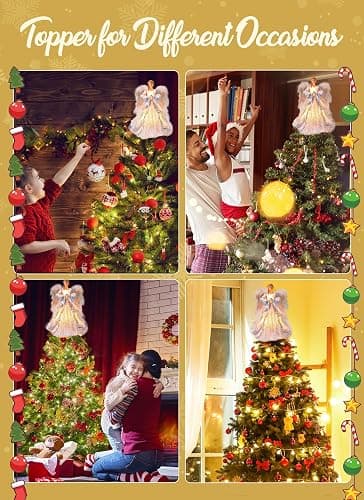 Christmas Tree Topper Angel with Lights, Xmas Tree Toppers Decorations Ornament with White Feather Wings, Plug in Christmas Tree Angel Treetop for Indoor Office Holiday，Silver thumbnail 6