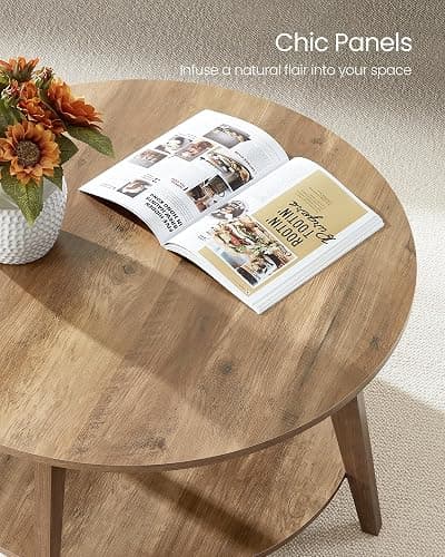 VASAGLE MAEZO Collection - Round Coffee Table, 2-Tier Center Table with Storage, Tapered Legs, Curved Transitions, 31.5 Dia. x 17.7 H Inches, Easy Assembly, for Living Room, Honey Brown ULCT243K41 thumbnail 7