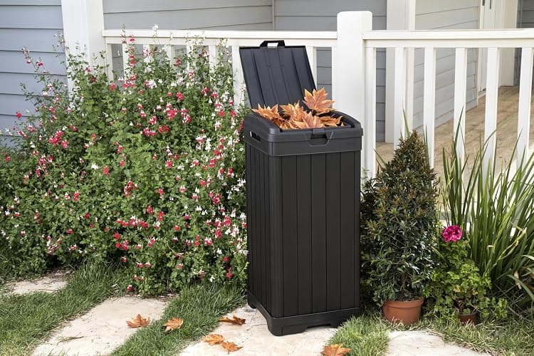 Keter Baltimore Resin 38 Gallon Outdoor Kitchen Trash Can with Lid and Drip Tray for Easy Cleaning-Perfect for Patio Dining, Black thumbnail 4