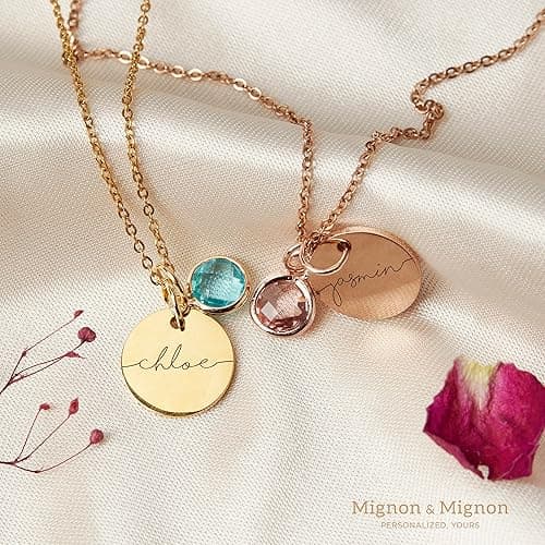 MignonandMignon Birthstone Name Necklace Personalized Gifts for Women Jewelry for Mom Gold Plated Pendant Charm, Custom Grandma Birthday Holiday Gifts -CN-BS-SH thumbnail 5