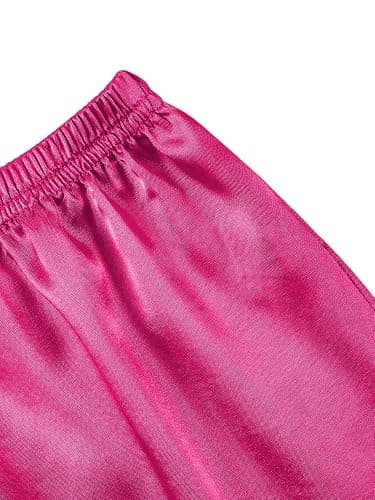 Remidoo Women's Causal Short Sleeve Button Down Satin 2 Piece Pajama Set Sleepwear Loungewear - Medium - Solid Hot Pink thumbnail 6