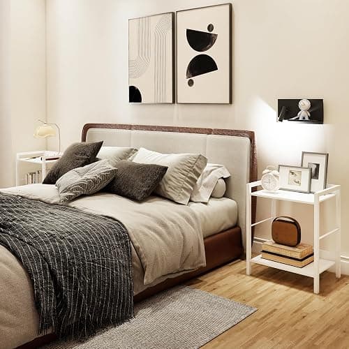 Side Table, Small End Table 17 inch, Narrow Nightstand Bedside Table for Bedroom, Sofa Entryway Table for Livingroom, Black Outdoor Coffee Table, White thumbnail 7