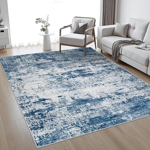 5x7 Area Rug Living Room Rug: Washable Modern Abstract Soft Thin Rug Indoor Floor No Slip Stain Resistant Carpet for Bedroom Dining Room Farmhouse Nursery Home Office - Blue - Image 1