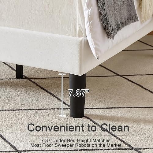 VECELO Twin Size Bed Frame with Upholstered Headboard, Velvet Platform Bedframe Mattress Foundation, Strong Wood Slat Support, No Box Spring Needed,White thumbnail 4
