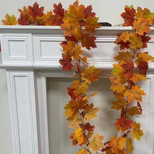 Fall Garland with Lights Battery Operated with Timer,9.8FT 50 Orange Bulbs Lighted Fall Leaves Garland,Fall Decorations for Home Thanksgiving,Halloween,Fireplace,Porch,Table Decor Indoor Outdoor thumbnail 5