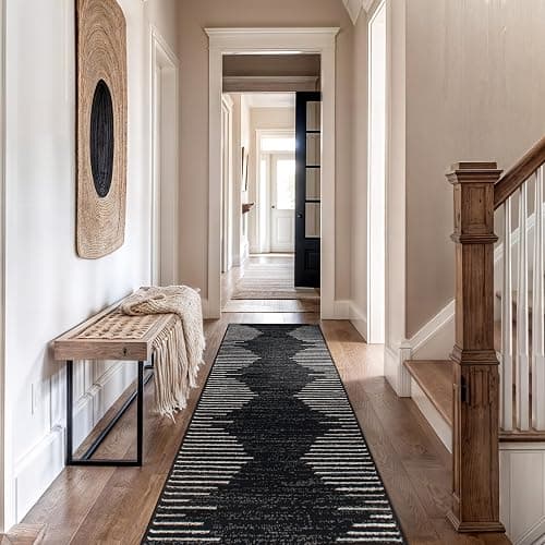 Rugshop Bohemian Stripe Stain Resistant High Traffic Living Room Kitchen Bedroom Dining Home Office Runner Rug 2' x 7' Black thumbnail 9