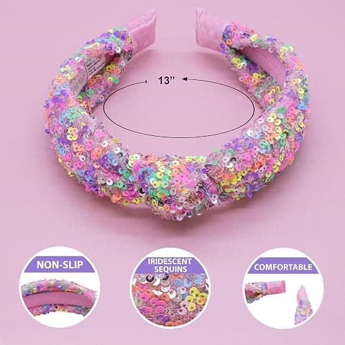 FROG SAC Knotted Headbands for Girls - Rainbow Sequin Knot Head Bands for Kids, Sparkly Toddler Headband, Sparkle Beaded Hair Band Accessories, Easter Basket Fillers Stocking Stuffers thumbnail 4