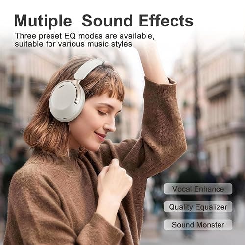 LORELEI QC30 Hybrid Active Noise Cancelling Headphones,Over-Ear Wireless Bluetooth,Beige Protein Leather, Active Noise Control & Transparency Mode,Deep Bass, Built-in Mic thumbnail 9