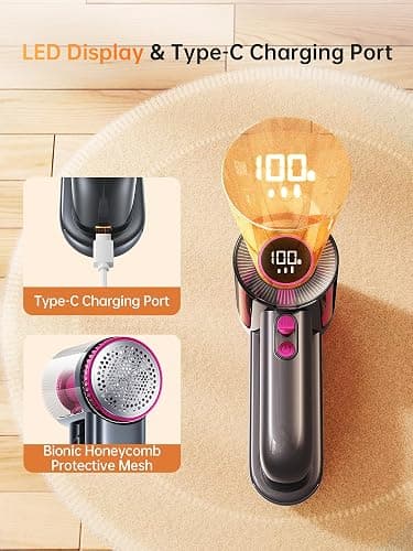 DRFLASH 2-in-1 Fabric Shaver Rechargeable - 3 Speeds Lint Remover with Digital LED Display & Type-C Fast Charging Port, Electric Sweater Defuzzer for Clothes, Furniture, Couch, Blanket thumbnail 5