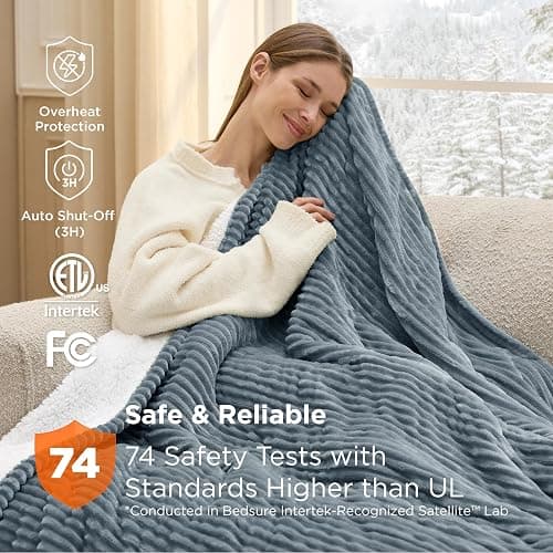 Bedsure GentleSoft Heated Blanket Electric Throw - Soft Ribbed Flannel Electric Blanket, Heating with 4 Time Settings, 6 Heat Levels, 3 hrs Timer Auto Shut Off, Gifts for Grandma (50x60 inches, Grey) thumbnail 7