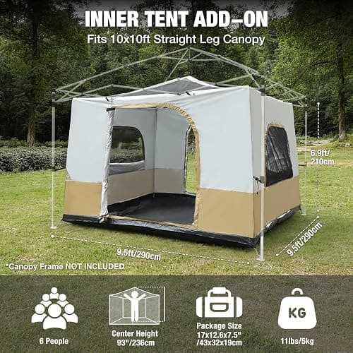 REDCAMP Canopy Camping Tent for Pop Up Canopy Tent, Inner Tent Converts Straight Leg 10'x10' or 10'x20' Canopy into Camping Tent, Fits 4-6 Person(Frame/Shelter NOT Included) thumbnail 5