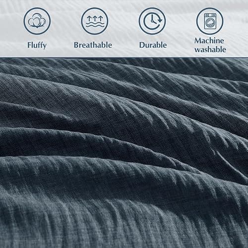 Geniospin Twin Comforter Set - 5 Pieces Comforter Twin Size, Solid Bedding Sets for All Season, Textured Bed in a Bag with Flat Sheet and Fitted Sheet, Pillowcases and Shams (Navy Blue, 66''x86'') thumbnail 6