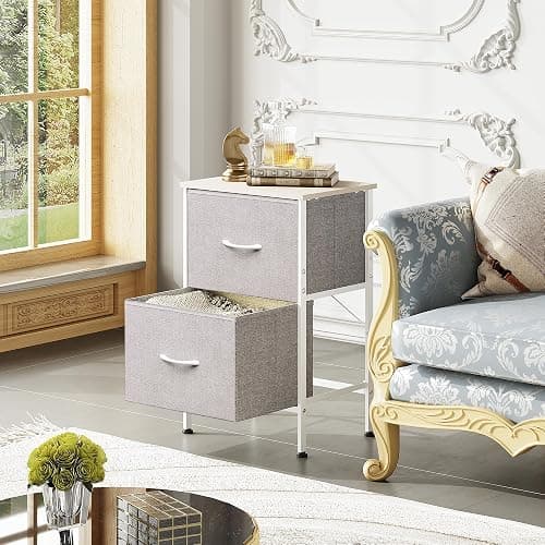 WLIVE Nightstand, Nightstand with 2 Drawers, Bedside Furniture, Night Stand, Small Dresser for Bedroom, College Dorm, End Table with Fabric Bins, Dormitory, Light Grey, Size L thumbnail 4