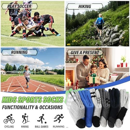 ANTSANG Kids Boys Girls Cotton Crew Socks Youth Teen Athletic Sport Basketball Breathable Soft Socks 6 Pairs thumbnail 5