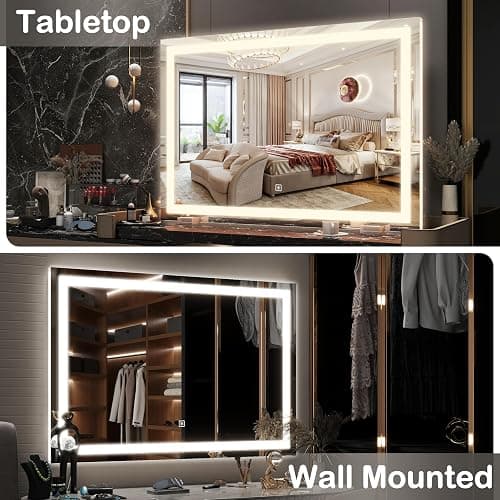 FENNIO Makeup Mirror with Lights 23"x32" ，LED Makeup Mirror ，Large Vanity Mirror with Lights，Touch Sensor with Dimmable 3 Modes, Square White thumbnail 5