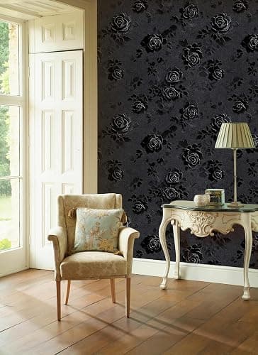 LaiTique Gothic Rose Wallpaper – Black Floral Textured Peel and Stick Wallpaper, Self-Adhesive Vinyl for Home Decor, 17.7in x 236in thumbnail 2