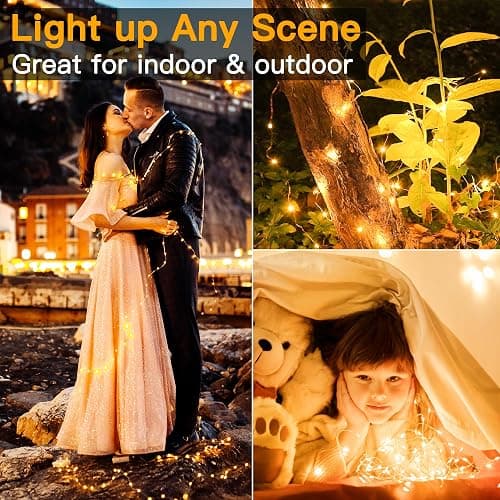 Ollny Fairy Lights Battery Operated - 10m 100 LEDs Christmas String Light for Bedroom, Waterproof Micro Cooper Wire Light for Indoor/Outdoor/Outside/Bottle/Tree Decorations (Warm White) thumbnail 6