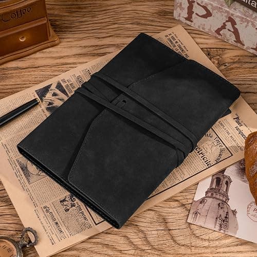 Vintage Journal for Women Men Leather Bound Junk Journal Notebook 160 Pages Book of Shadows Journals for Writing Diary Travel Journaling Sketching Scrapbooking, 5.9x 8.6 in, Soft Cover, Black thumbnail 8