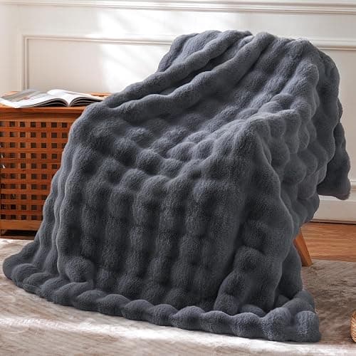 BENVWE Faux Fur Throw Blanket for Couch - Fluffy Soft Thick Bubble Blanket for Living Room Home Decor - Mothers Day Birthday Gifts for Women, Grey, 51" x 63" - Image 1