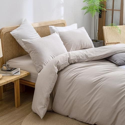 BESTOUCH Duvet Cover Set 100% Washed Cotton Linen Feel Super Soft Comfortable Chic Lightweight 3 PCs Home Bedding Set Solid Linen Grey Queen | Super Soft, Comfortable, Linen Feel, Lightweight, Chic, Solid, Home Bedding Set thumbnail 2