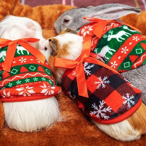 ALUZAEMO Guinea Pig Clothes - 2 Pack Christmas Warm Vest Pet Costume for Guinea Pigs Rabbit Bunny Ferret Chinchilla Kitten Puppy Small Animals - Cute Plaid Cozy Fleece Pet Shirts for Winter Holidays thumbnail 7