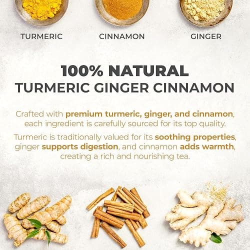 LeafLea 40 Turmeric Ginger Cinnamon Tea Bags, 100% Natural Ingredients Herbal Tea, Turmeric Ginger Herbal Blend for Wellness, Vegan, No Sugar, Caffeine-Free, Individually Wrapped for Freshness thumbnail 3
